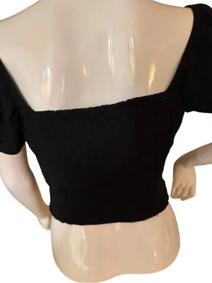 Hollister Black Square-Neck Puff Sleeve Crop Top thumbnail 4