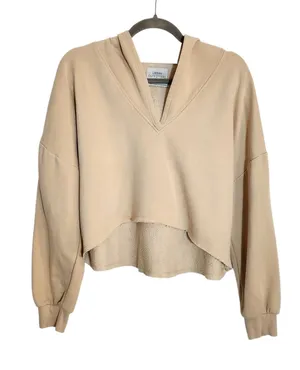 Urban Outfitters Cream Oversized Cropped Hoodie Sweatshirt Size Small thumbnail 1