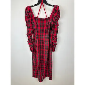 Antonio Melani Elena Plaid Square Neck Midi Dress Long Ruched Sleeve US 10 NWT thumbnail 6