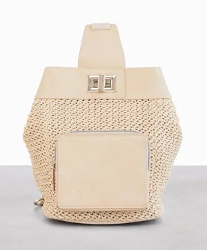 BEIS The Naturals Sling Rattan Woven Crossbody Bag Purse Beige NEW NWT Sold Out thumbnail 1