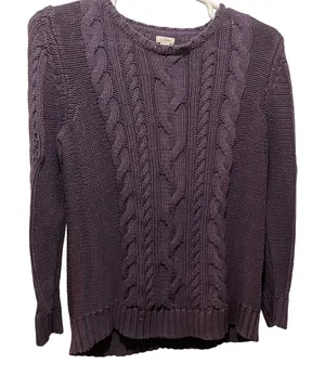 Women's XL Reg L.L. Bean Purple Cable Knit 100% Cotton Cozy‎ Scandigirl Sweater thumbnail 1