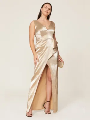 Black Halo Metallic Gold V-Neck Maxi Gown thumbnail 9