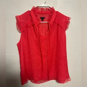 Ann Taylor Pink Sleeveless Ruffle Blouse thumbnail 1