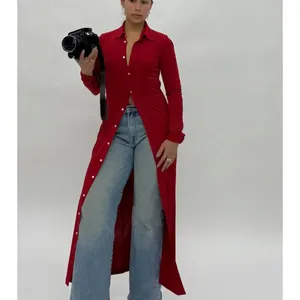 Polo Ralph Lauren Red Midi Shirt Dress MEDIUM Duster Preppy Jersey Designer $300 thumbnail 4