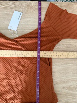 Reformation Large NEW Minnie Top Cider Cinnamon Rib Fitted Surplice Fall Autumn thumbnail 6