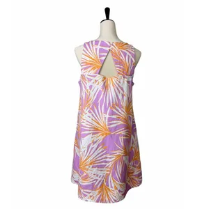 LOFT Tropical Palm Print Linen Blend Dress Women’s Size Medium Purple NWT Cruise thumbnail 6