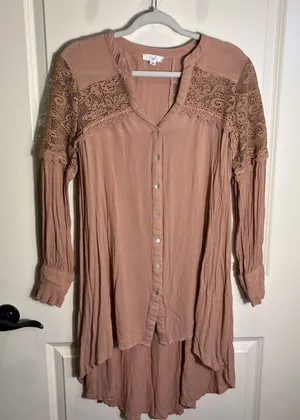 Easel Women Size Large Boho Peasant Blouse Top Lace Crochet Shirt‎ Festival thumbnail 1