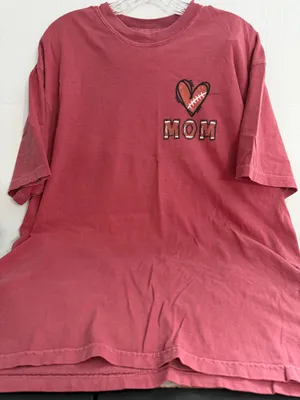 Comfort Colors Red MOM Heart Football Graphic Tee thumbnail 1