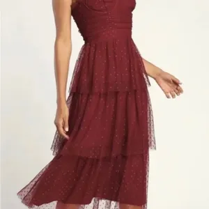 Lulu’s Sweetheart Burgundy Bustier Tulle Tier Polka Dot Cocktail Party Dress NWT thumbnail 9