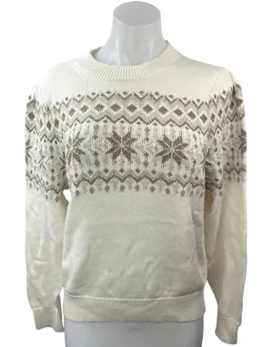 J.Crew Women's Cream Fair Isle Holiday Christmas Pullover Sweater Top Size L thumbnail 1