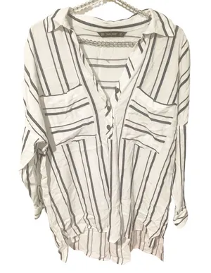 Zara Size XS‎ White Blue Stripe Half Button Quarter Sleeve Thin Knit Top thumbnail 1