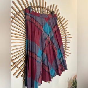 VTG Plaid Pleated Wool Skirt Midi Skirt Red Multi 60’s-70’s Union Made Academia thumbnail 3