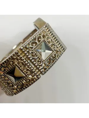 Geneva gold tone women’s cuff bracelet watch 31mm rhinestones quartz running thumbnail 9