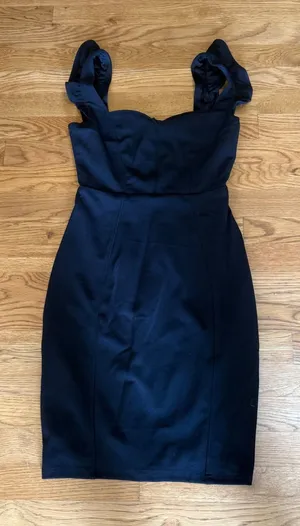 Lulus Black‎ Ruffle Strap Sweetheart Bodycon Mini Dress XS Cocktail Party LBD thumbnail 1