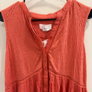 Anthropologie Nia Burnt Orange Ladder‎ Stitch Boho Button Down Tunic Top L NEW thumbnail 4