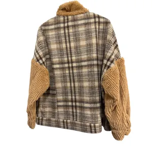 POL Plaid Faux‎ Fur Collar Sherpa Lined Shacket Jacket Women thumbnail 5