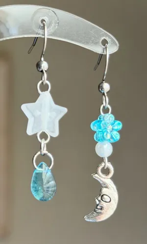 Handmade star & sun fairy whimsy celestial dangle earrings🌛🌟 thumbnail 1