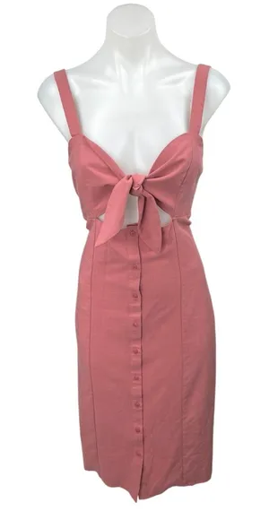 Superdown Sage Pink Sleeveless Bow Tie Button Cami Camisole Midi Tank Dress M thumbnail 1
