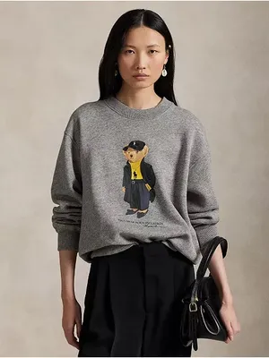 Ralph Lauren Women's Polo Bear Fleece Crewneck Sweatshirt in Gray thumbnail 2