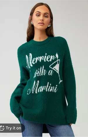 Show Me Your Mumu Merrier With a Martini Crewneck Sweater Holiday Sweater Large thumbnail 1