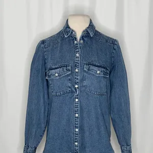 Anthropologie PILCRO Dannie Classic Denim Shirt Western Snap Puff Sleeve XXS thumbnail 3