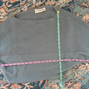 M. Rena Off-the-Shoulder Light Blue Sweater Sz Small Ribbed Oversized Cropped thumbnail 11