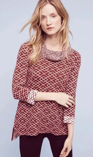 Anthropologie Moth Cowled Galena Pullover‎ Red Motif Sz small thumbnail 1