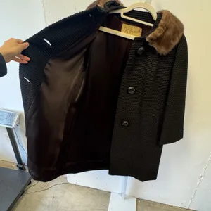 Vintage John Wanamaker Fur Collar Textured Wool Overcoat ILGWU Union Made Black thumbnail 3
