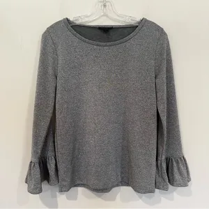 J. Crew Metallic Blouse Ruffle Sleeve Blouse‎ Women's Small Silver Party Holiday thumbnail 3