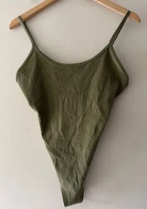 American Eagle Olive Green High‎ Neck Ribbed Bodysuit thumbnail 1