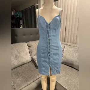 🌸AMTIOUS piper denim midi dress ✨ Blue thumbnail 5