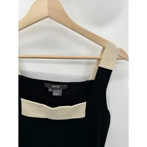 Black Cream Square Neck Knit Tank Top Sleeveless Contrast Trim Sz M Quiet Luxury thumbnail 4