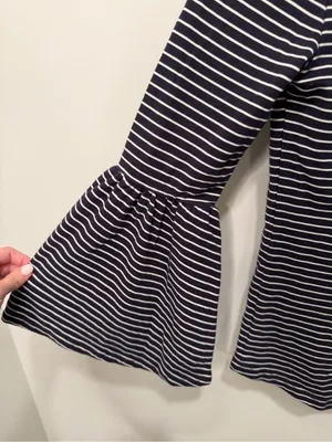 FRAME Navy White‎ Stripe Bell Sleeve Top Size Small thumbnail 2