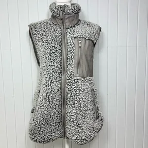 Abercrombie & Fitch Vest Women Small Sherpa Fleece Jacket Gray Leather‎ Pocket S thumbnail 6