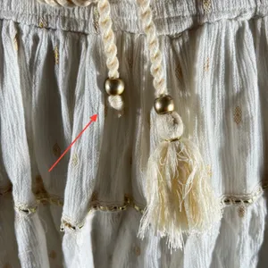 1055 | Boho‎ Madrid Tiered Lace Metallic Embroidered Gauze Mini Skirt Cream OS thumbnail 3