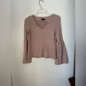 American Eagle Criss Cross Lace Up V Neck Sweater Pink Size M thumbnail 6
