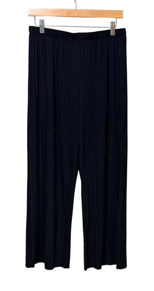 Uniqlo XL black‎ pleated Wide Leg High Rise Elastic Waist Plisse Trousers Pants thumbnail 1