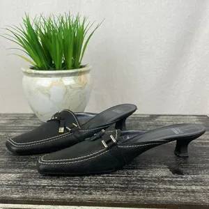 Stuart Weitzman Black Leather Slide On Square Toe Shoes 8.5 thumbnail 3