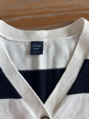 GAP Black & White Striped V-Neck Cardigan thumbnail 2