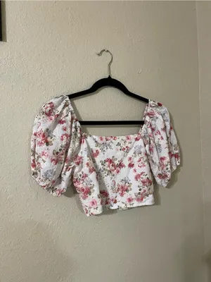Altar’d State Eyelet Puff Sleeve Crop Top Size XS Smocked Back Square Neck thumbnail 3