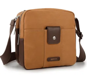 Riffty Small Crossbody Travel Duffle Bag Vintage Carry On Leather Canvas Shoulde thumbnail 1