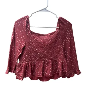 Y2K Dusty Rose Polka Dot‎ Smocked Peplum Square Neck Top Bell Sleeve thumbnail 3