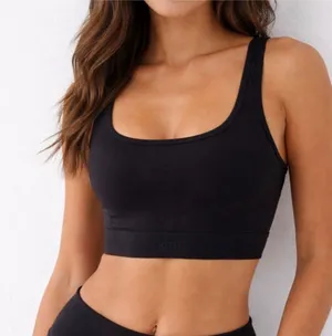 KITH Laila Double Scoop Black Sport Lounge Bra Logo Tape- Size Medium thumbnail 1