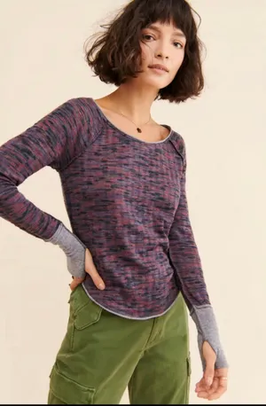MEDIUM Womens Spaced Out Scoop Neck Knit Top Purple Night Combo BNWT thumbnail 1