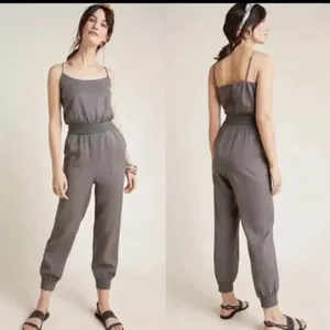 By Anthropologie Nisa Olive Green Cami Jumpsuit Small Lyocell Tapered Romper thumbnail 2