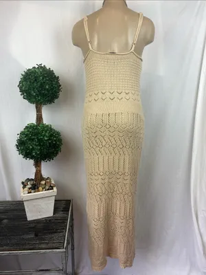 Freshman 1996 Tan Crochet Sleeveless Maxi Long Boho Festival Dress S thumbnail 3