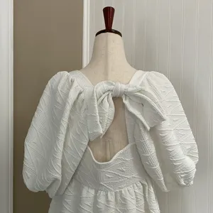FREE PEOPLE Violet Puff Sleeve Tie Back Babydoll Mini Dress in White Size M (?) thumbnail 9