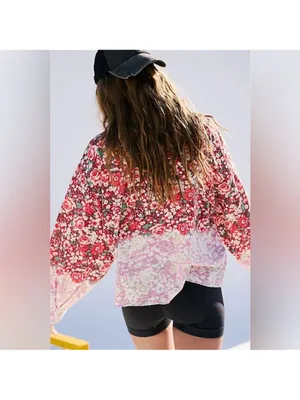 Free People MOVEMENT Inspire Floral Printed Layer Faded Poppy‎ Red Size Small thumbnail 3