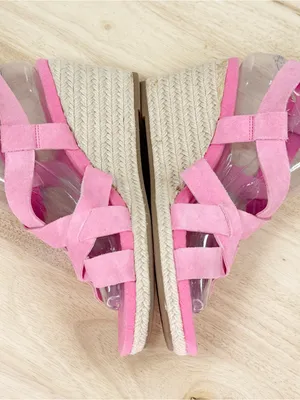 Cole Haan Crystal Espadrille Strappy Faux Suede Wedge Sandal Pink Size 7 thumbnail 5