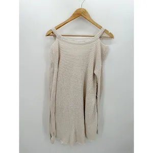 Free People‎ Cream Moonshine V Neck Sweater Cold Shoulder Distressed Small FW26 thumbnail 2